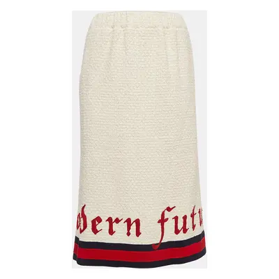 Gucci Cream Tweed Modern Future Embroidered Pencil Skirt