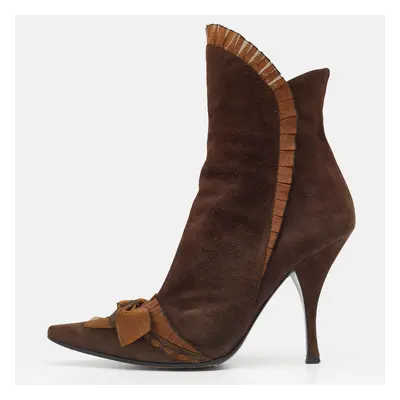 Casadei Brown Suede Bow Detail Ankle Length Boots Size