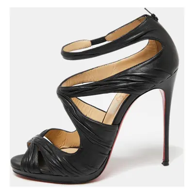 Christian Louboutin Black Pleated Leather Kashou Ankle-Strap Sandals Size