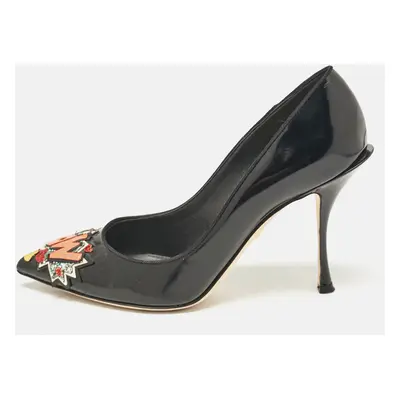 D&G Black Patent Leather Wow Patch Pumps Size