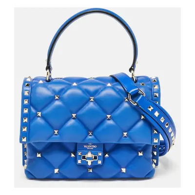 Valentino Blue Quilted Leather Candystud Top Handle Bag