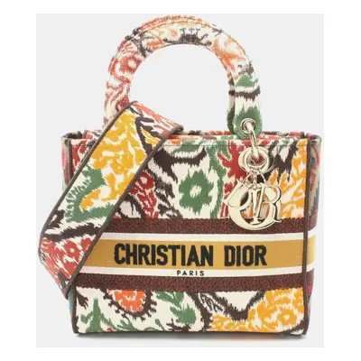 Christian Dior Canvas Ivory Brown Multicolor Dior Lady D-Lite Medium D Light Handbag