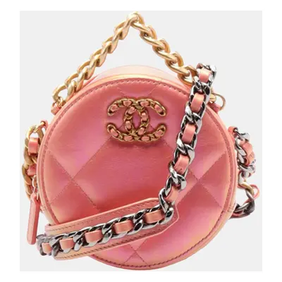 Chanel Pink Iridescent Lambskin Round Clutch with Chain