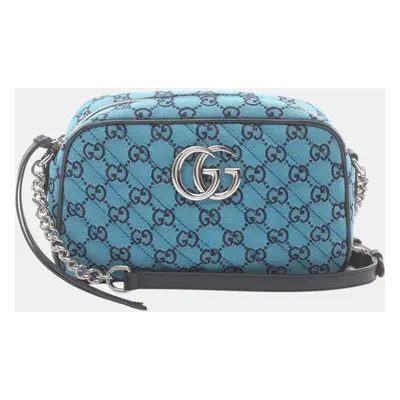 Gucci Canvas Leather Blue Navy Gg Marmont Shoulder Bag