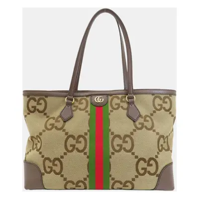 Gucci Beige/Brown Jumbo GG Canvas Ophidia Tote