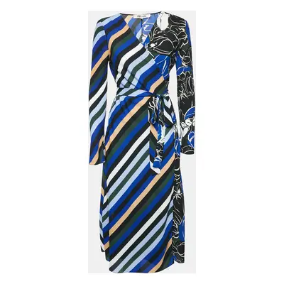 Diane Von Furstenberg Blue/Multicolor Printed Crepe Wrap Dress