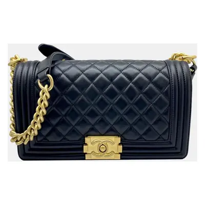 Chanel Black Double Coco Mark Lambskin Boy Chanel Chain Shoulder Bag