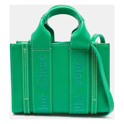 Chloe Green Leather Mini Woody Tote