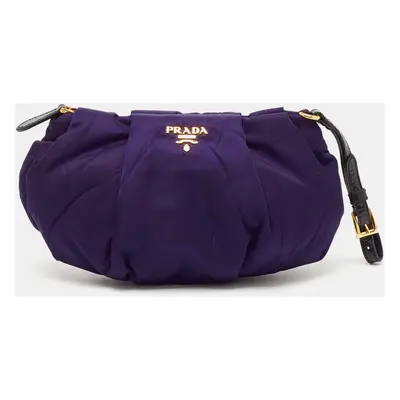 Prada Purple Pleated Nylon Wristlet Clutch