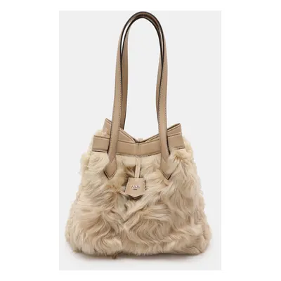 Fendi Beige Lamb Fur and Leather Origami Tote