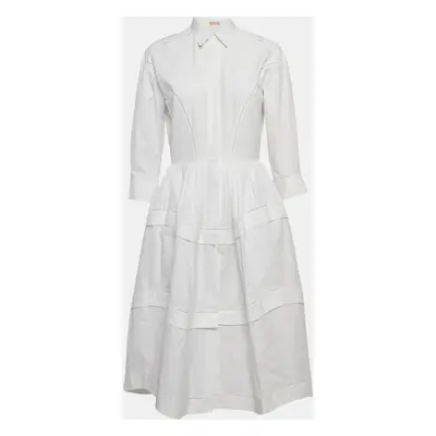 Alaia White Cotton Tiered Midi Shirt Dress