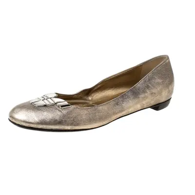 Sergio Rossi Metallic Silver Leather Ballet Flats Size