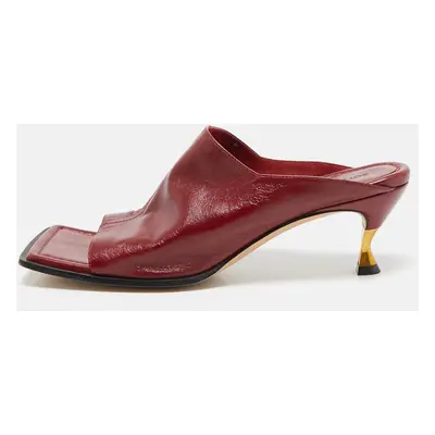 Bottega Veneta Burgundy Leather Stretch Square Toe Kitten Heel Mules Size