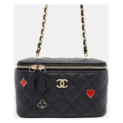 Chanel Black Caviar Leather Chain Shoulder Vanity Bag