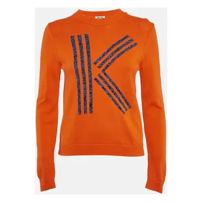 Kenzo Orange Cotton Logo Motif Detail Jumper