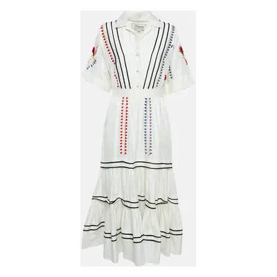 Temperley White Embroidered Cotton Tiered Midi Dress