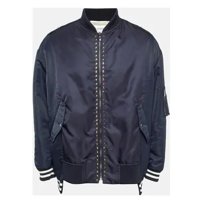 Valentino Navy Blue Rockstud Untitled Navy Blue Bomber Jacket