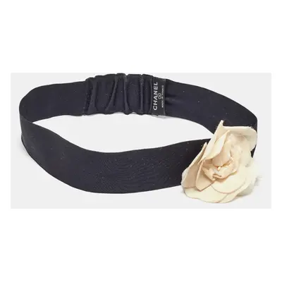 Chanel Black Satin Camellia Detail Headband