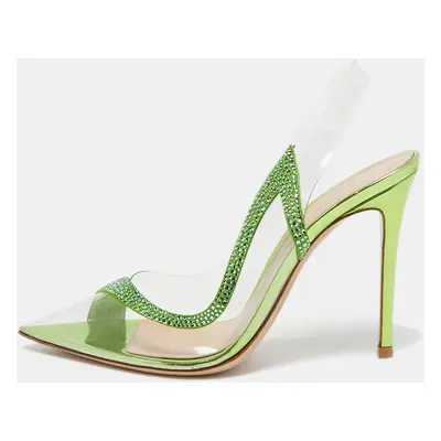 Gianvito Rossi Transparent/Green PVC and Suede Embellished Hortensia Pumps Size 39.5