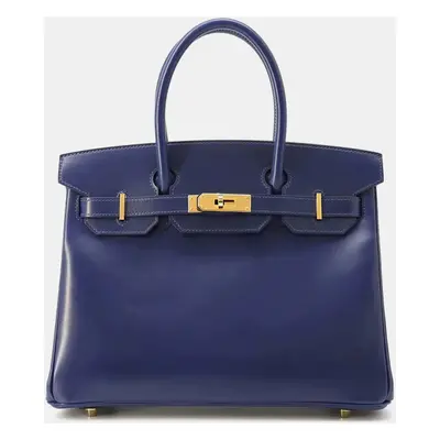 Hermes Blue Saphir Box Calf Leather Birkin bag Size