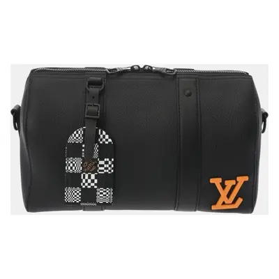 Louis Vuitton Black Leather Damier Distorted City Keepall Boston Bag