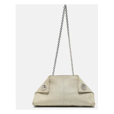 Tod's Light Grey Shimmer Lizard New Girelli Chain Clutch