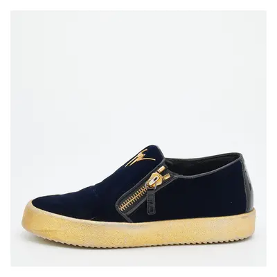 Giuseppe Zanotti Navy Blue Velvet May London Slip On Sneakers Size