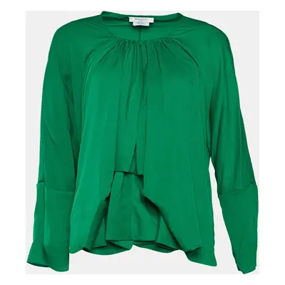 Givenchy Green Synthetic Draped Long Sleeve Blouse