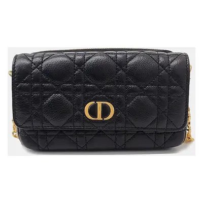 Dior Black Leather Caro Chain Pouch Bag