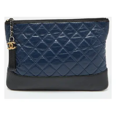 Chanel Navy Blue/Black Leather Gabrielle O Case Clutch