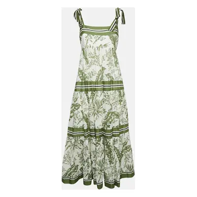 Zimmermann Green Leaf Print Cotton Empire Tiered Midi Dress