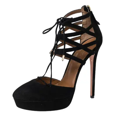 Aquazzura Black Suede Belgravia Platform Sandals Size 39.5