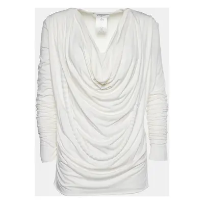 Givenchy Off-White Stretch Knit Beaded Chain Detail Draped Blouse