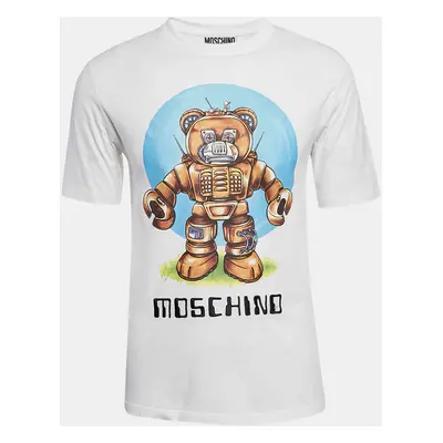 Moschino Couture White Cotton Robotic Teddy Print T-Shirt