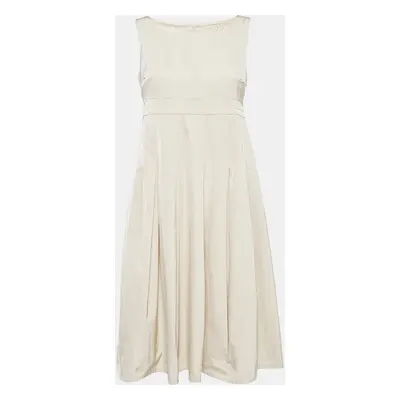 S'Max Mara Beige Cotton Blend Pleated Sleeveless Dress