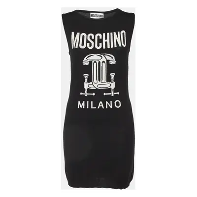 Moschino Couture Black Logo Intarsia Wool Knit Sweater Dress