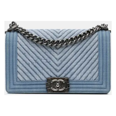 Chanel Medium Denim Chevron Boy Flap