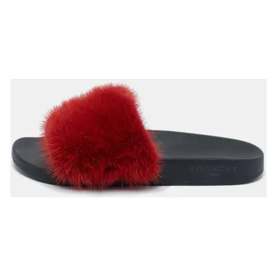 Givenchy Red Mink Fur Flat Slides Size