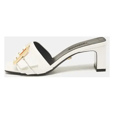 Versace White Leather Buckle Slide Sandals Size