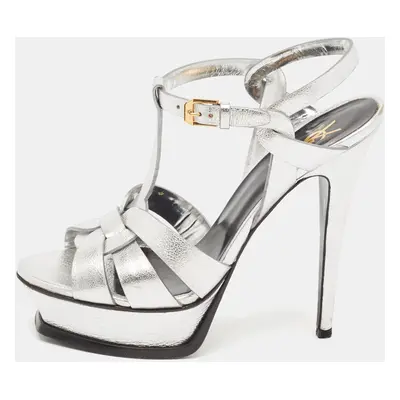 Saint Laurent Silver Leather Tribute Sandals Size