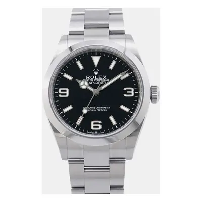 Rolex Black Stainless Steel Explorer Automatic Men's Wristwatch mm