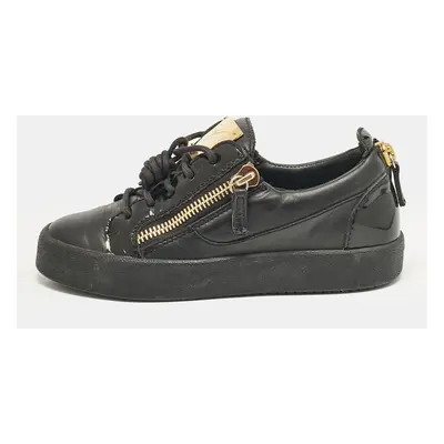 Giuseppe Zanotti Black Leather and Patent Leather Frankie Lace Up Sneakers Size