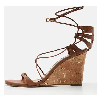 Aquazzura Brown Leather Gin Wedge Sandals Size