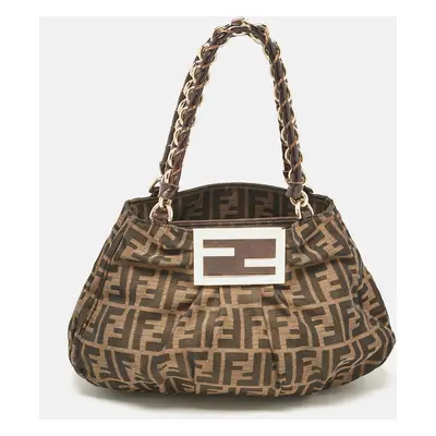 Fendi Tobacco Zucca Canvas and Patent Leather Small Mia Shoulder Bag