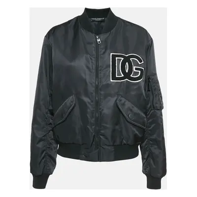 Dolce & Gabbana Black DG Applique Nylon Bomber Jacket