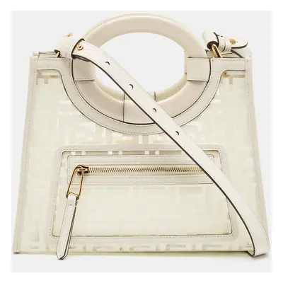 Fendi Transparent/Off White Zucca PVC and Leather Small Runaway Shopper Tote