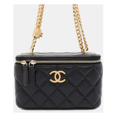 Chanel Black Lambskin Matelasse Chain Vanity bag