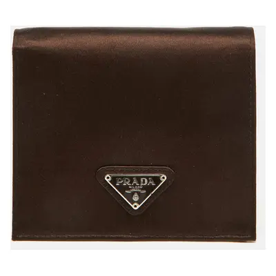 Prada Dark Brown Satin Triangle Logo Compact Bifold Wallet