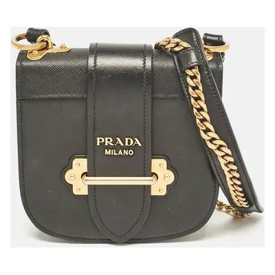 Prada Black Leather Cahier Flap Crossbody Bag