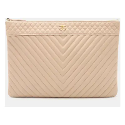 Chanel Pink Chevron Caviar Clutch Bag